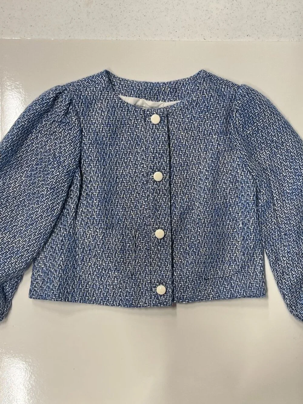 Janie and Jack Blue and White Cropped Tweed Jacket
